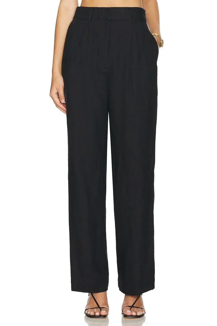 Posse Presley Linen Wide Leg Trouser Pants High Rise Pleated Minimalist Y2k XS